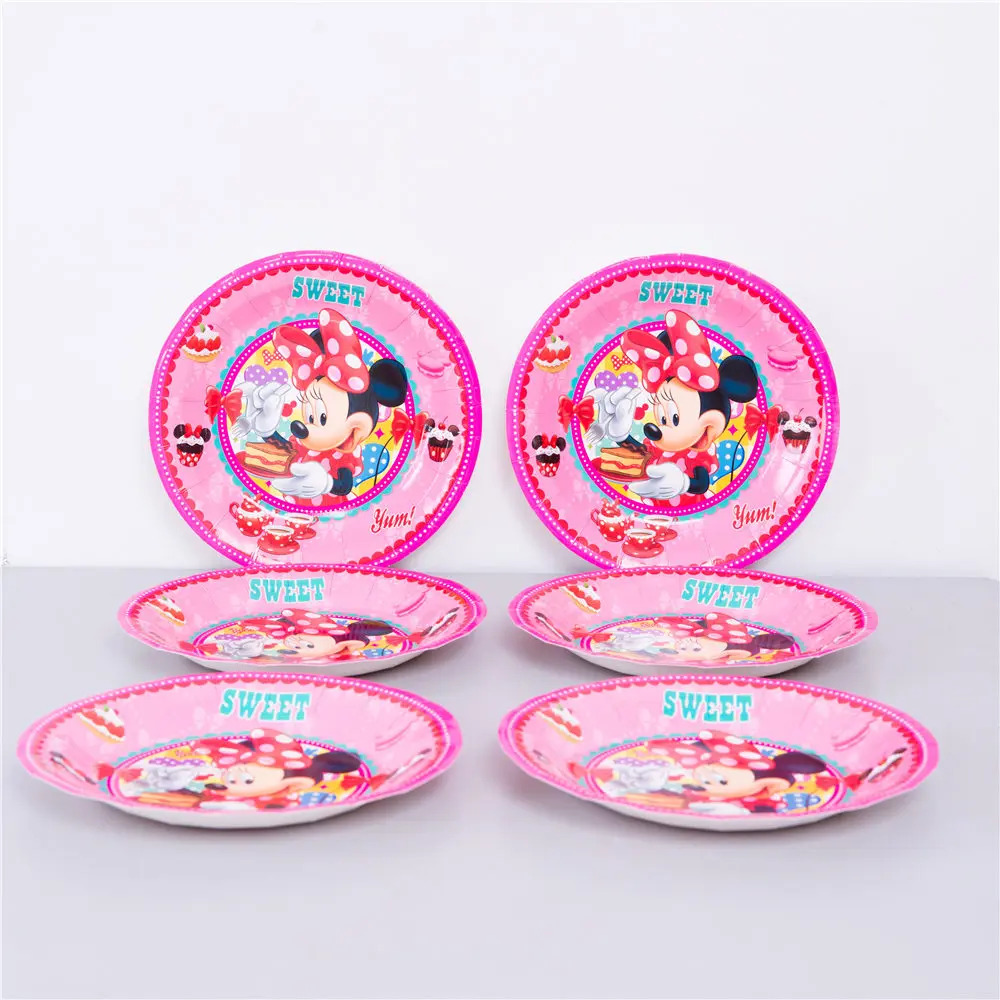 Тема Минни бумажная тарелка день рождения для детей одноразовая столовая посуда