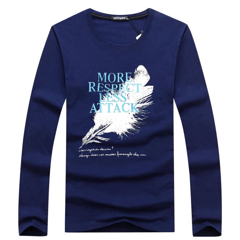 Мужская футболка с перьями BINYUXD хлопковая Футболка круглым вырезом и длинными