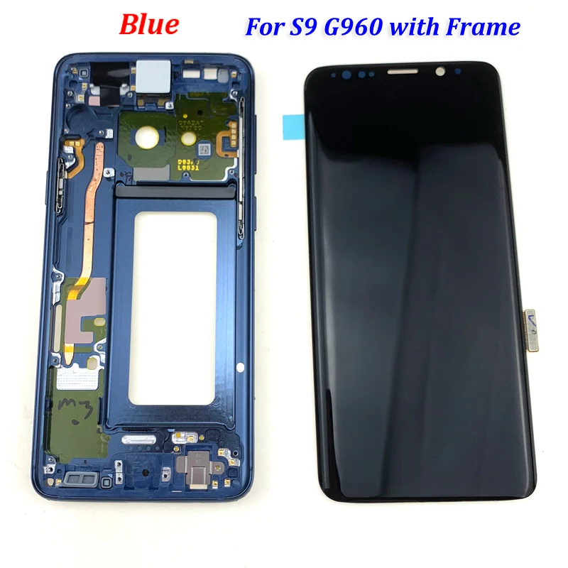 S9 with Blue Frame Замена AMOLED для SAMSUNG Galaxy S9 S9+ ЖК сенсорный экран дигитайзер с рамкой G960 G965 дисплей+ Бесплатные инструменты - Цвет: S9 with Blue Frame