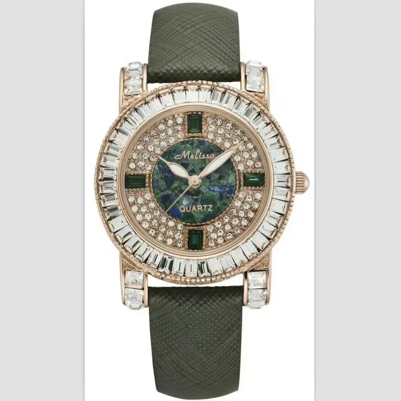 

Melissa Brand Women Luxury Rhinestones Watches Waterproof Genuine Leather Wrist watch Quartz Analog Watch Full Crystals Montre