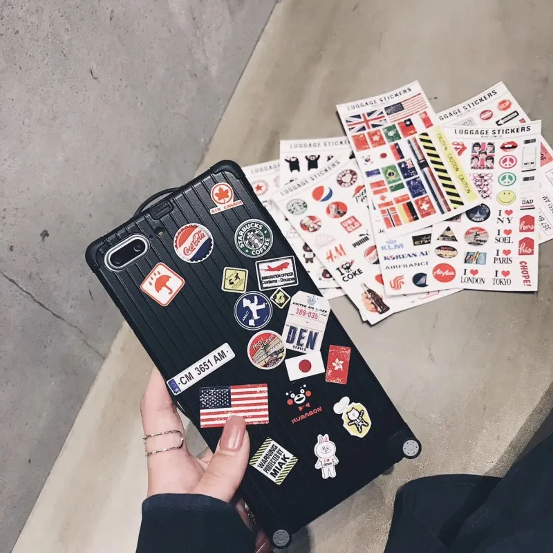 Мода чемодан акрил чехол для телефона с Стикеры iphone 6 7 8 плюс Роскошный X 10 задняя