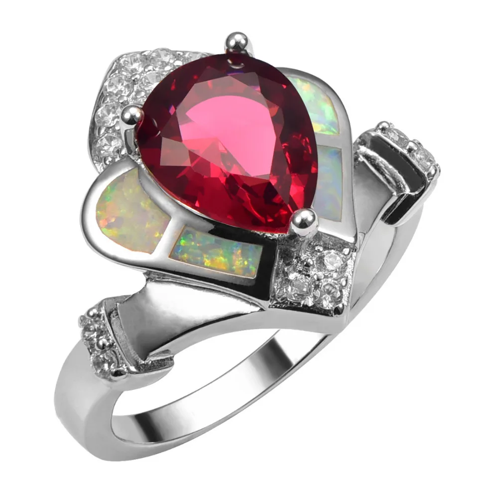 Кольцо из серебра с белым огненным опалом и гранатом|white fire opal|fire opalopal opal |
