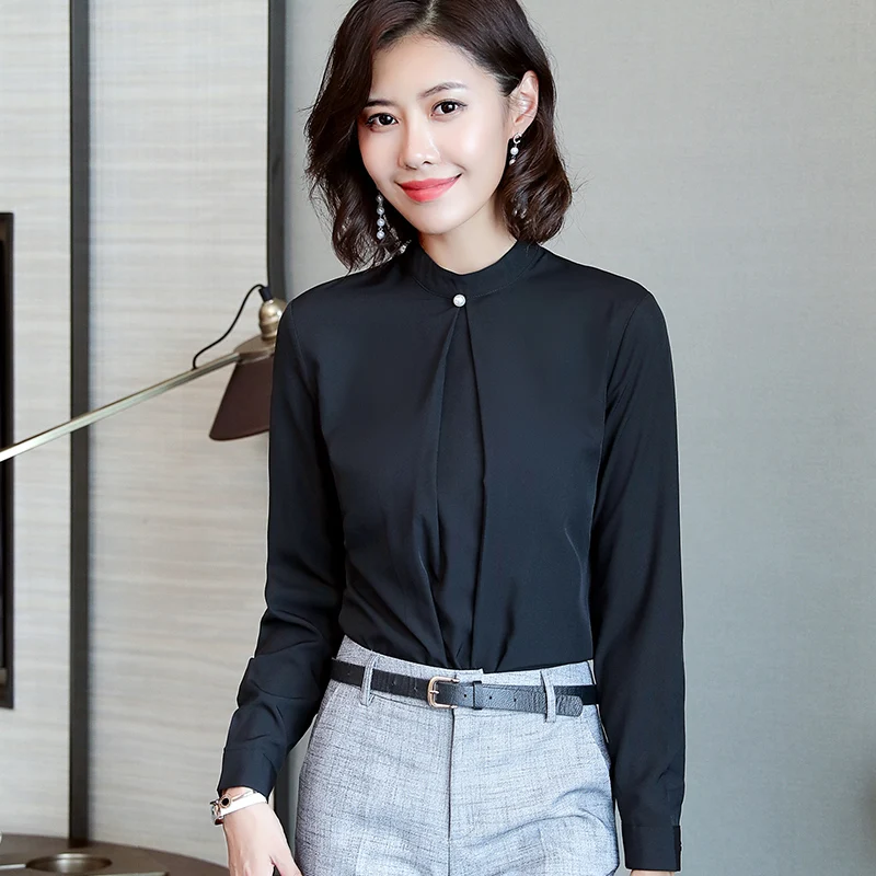 Lenshin рубашка в сложенном виде с воротником-стойкой и имитацией жемчуга женские