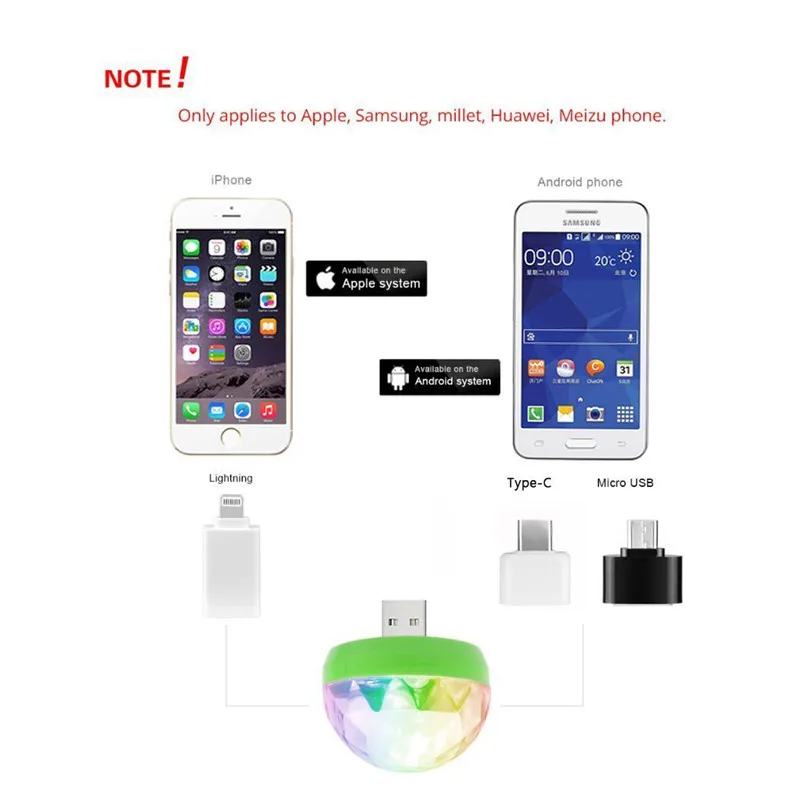 ZjRight красочный кристалл партии LED эффект света DC 5V от iPhone Samsung Android ios портативный