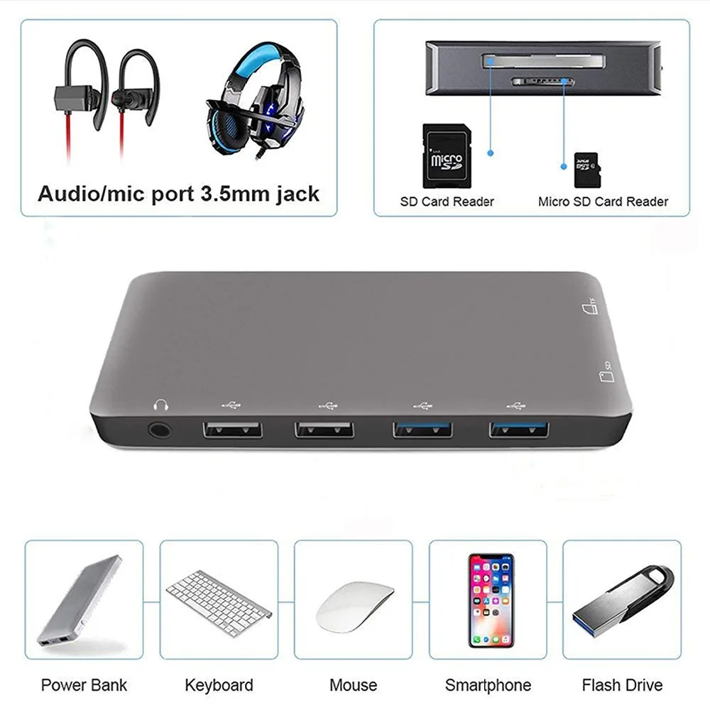USB C концентратор адаптер с 3,5 мм разъем для наушников/2 USB 2,0/2 USB 3,0 порта/SD TF кард-ридер для MacBook Pro для Galaxy S9/S8