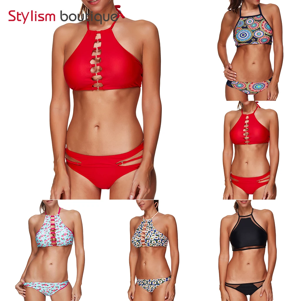 Новинка 2018 сексуальные бикини женский купальник с высоким воротом бандажные