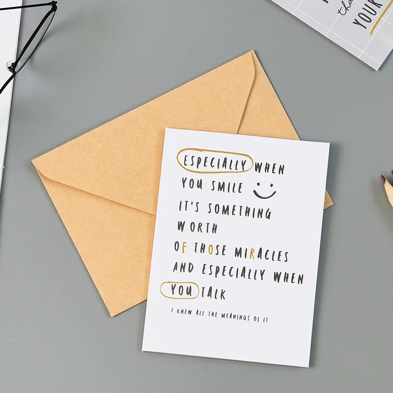 4pcs Literary soft cute greeting card gift cassette envelope wholesale Handwritten happiness universal | Канцтовары для офиса и