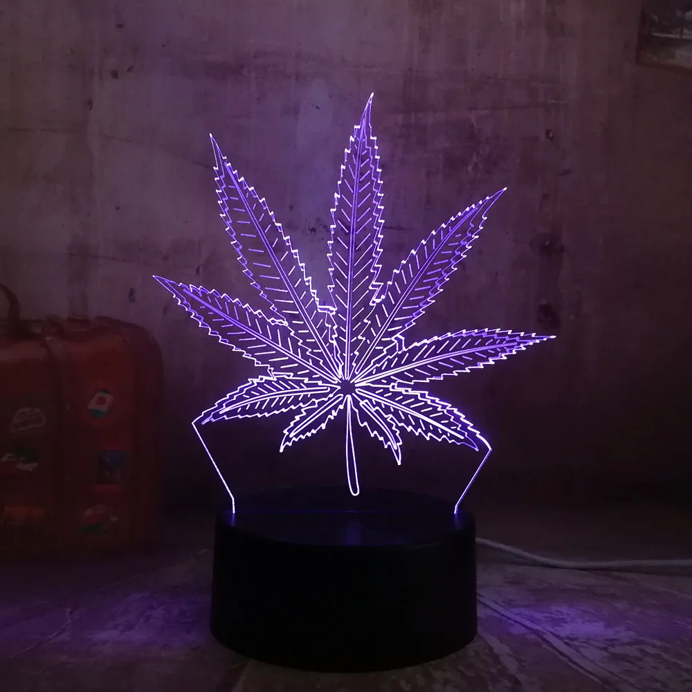 3D Светодиодная лампа в виде листа конопли красивое украшение для дома ночник сна