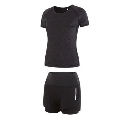 Black Tshirt shorts 5 шт. Женский фитнес-костюм женский спортивный бюстгальтер одежда Полиэстер Йога набор одежда для бега женские новые женские спортивные наборы - Цвет: Black Tshirt shorts