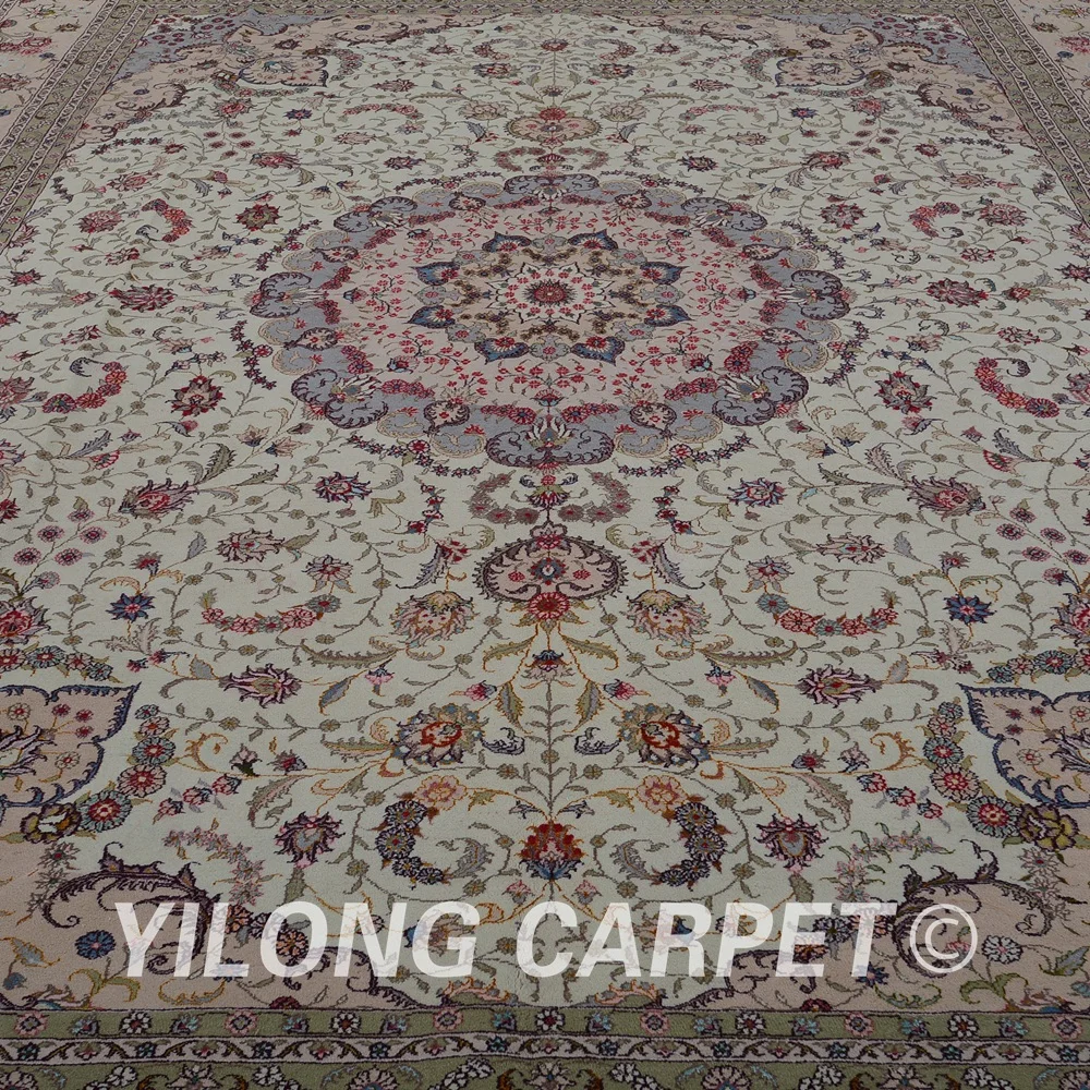 Yilong 9 'x 12' персидский шерстяной коврик Тебриз ручной работы изысканный qum