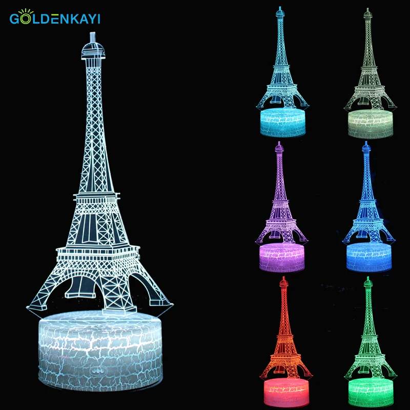 3D Эйфелева башня Светодиодные ночные светильники атмосфера настольная лампа