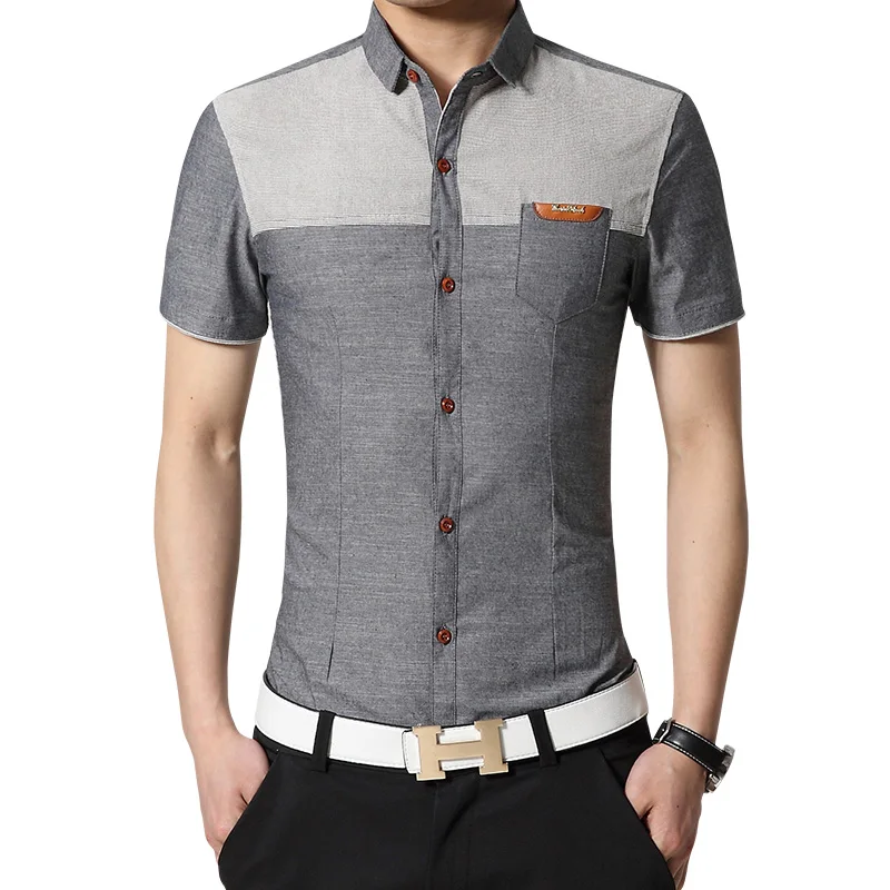Мужская рубашка Nisexper обтягивающая с коротким рукавом для деловых встреч удобная