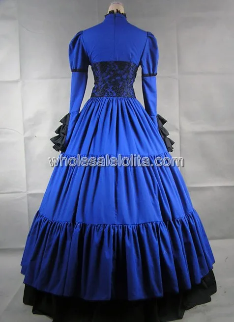 

Blue and Black Long Sleeves Gothic Victorian Dress