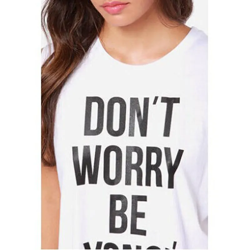 2017 Новая Мода Стильный Леди Женщины Повседневная Письмо Печати Белый O образным