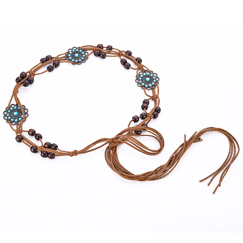 

2019 New Ethnic Style Knitting Wax Rope Woven Handmade Belt Bohemian Style Waist Dress Accessories Knitting Belt