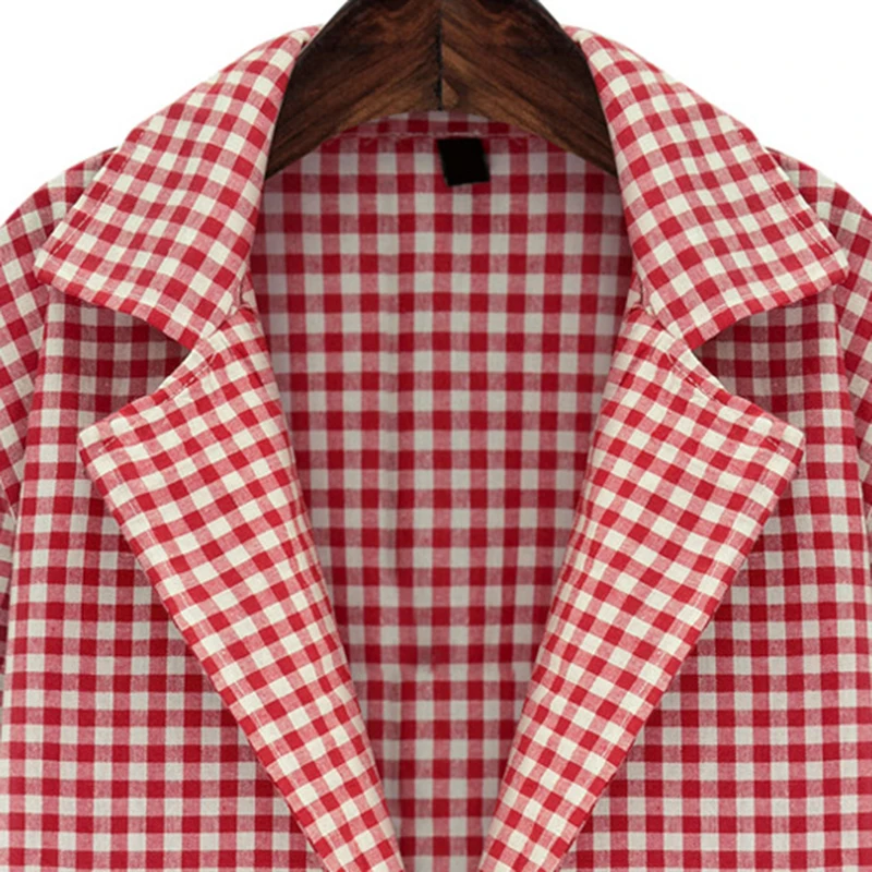 С длинным рукавом Женская пиджаки работа костюмы Белый Plaid Button Blazer офис форма