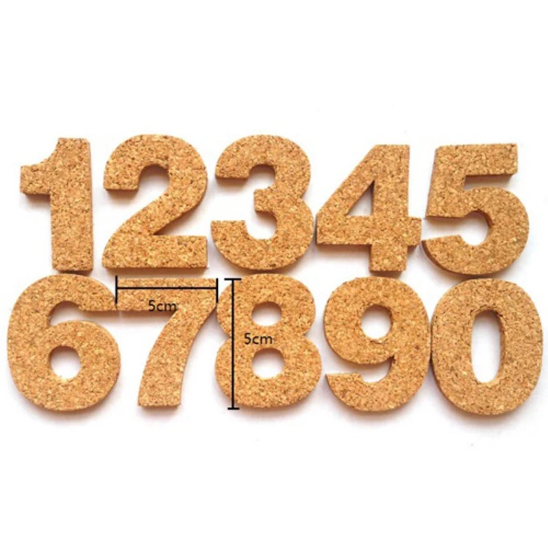 DIY Cork Wood 10 Number Sticker Set Self-stick Phellem Wall Wooden Color Message Board White 0-9 | Канцтовары для офиса и дома