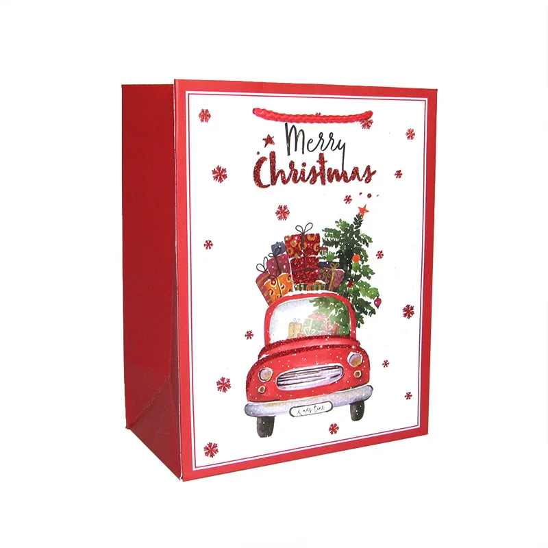 car only x8pcs Рождественский Подарочный пакет, бумажный пакет с ручкой, сувенирная посылка для детей, красный блестящий порошок, Рождественская елка, собака, Подарочная коробка, Декор - Цвет: car only x8pcs