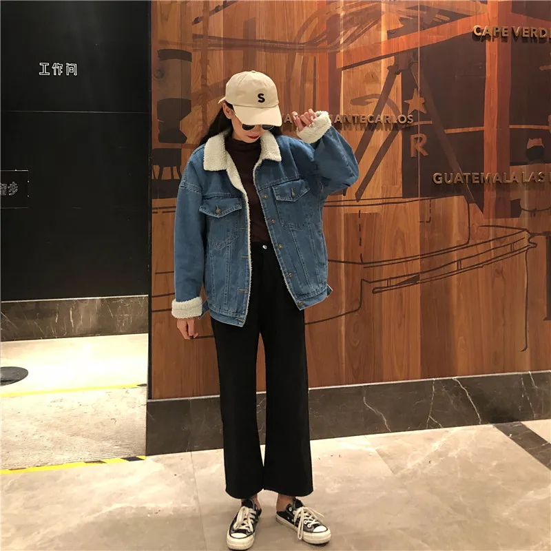 Женская джинсовая куртка с длинным рукавом винтажная Свободная Повседневная