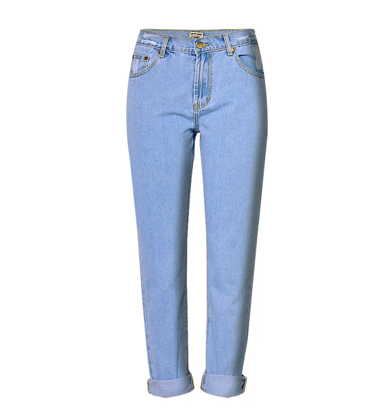 Light blue Выбеленные женские джинсы для женщин в стиле бойфренд с высокой талией, повседневные джинсы больших размеров для мам, винтажные обтягивающие джинсы для женщин - Цвет: Light blue