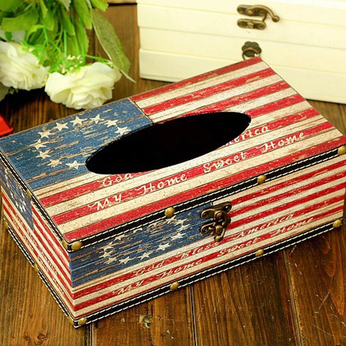 Ретро американский флаг шаблон коробка для салфеток из искусственной кожи