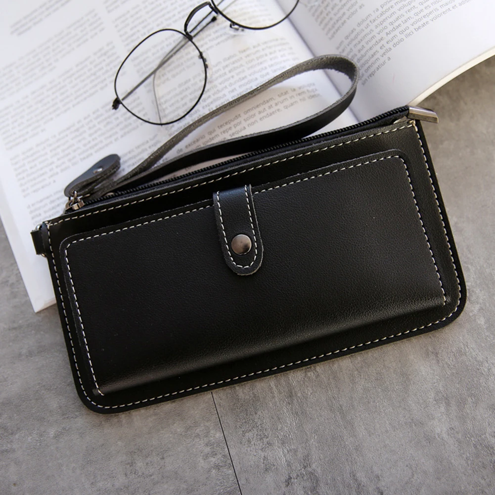 black Из искусственной кожи Для женщин Длинный кошелек женский клатч на молнии кошельки Для женщин карман для кошелька с деньгами держатель для карт бумажник женственные - Цвет: black