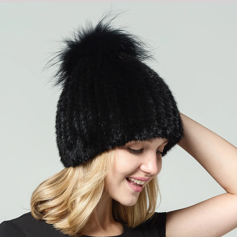 2017 зимняя шапка из меха норки модная енота русские женские шапки черного чистая