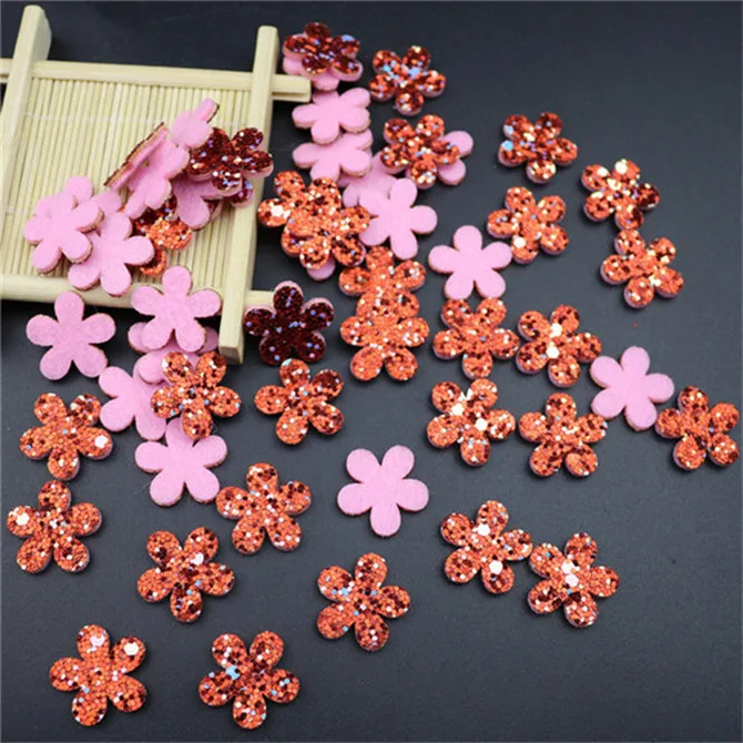 Flowers red 100 шт. блестящие звезды/Сердце/Цветы милые нашивки Аппликация DIY Ремесло Скрапбукинг Декор детские головные уборы аксессуары мягкий блестками - Цвет: Flowers red
