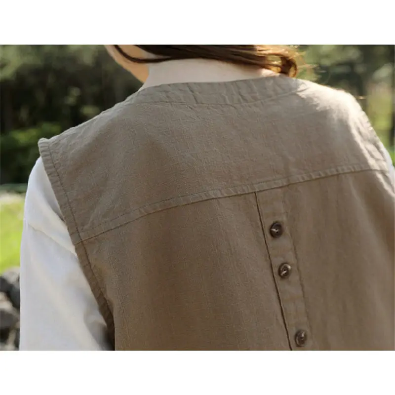 Женский жилет из хлопка и льна повседневный с V образным вырезом модель f798