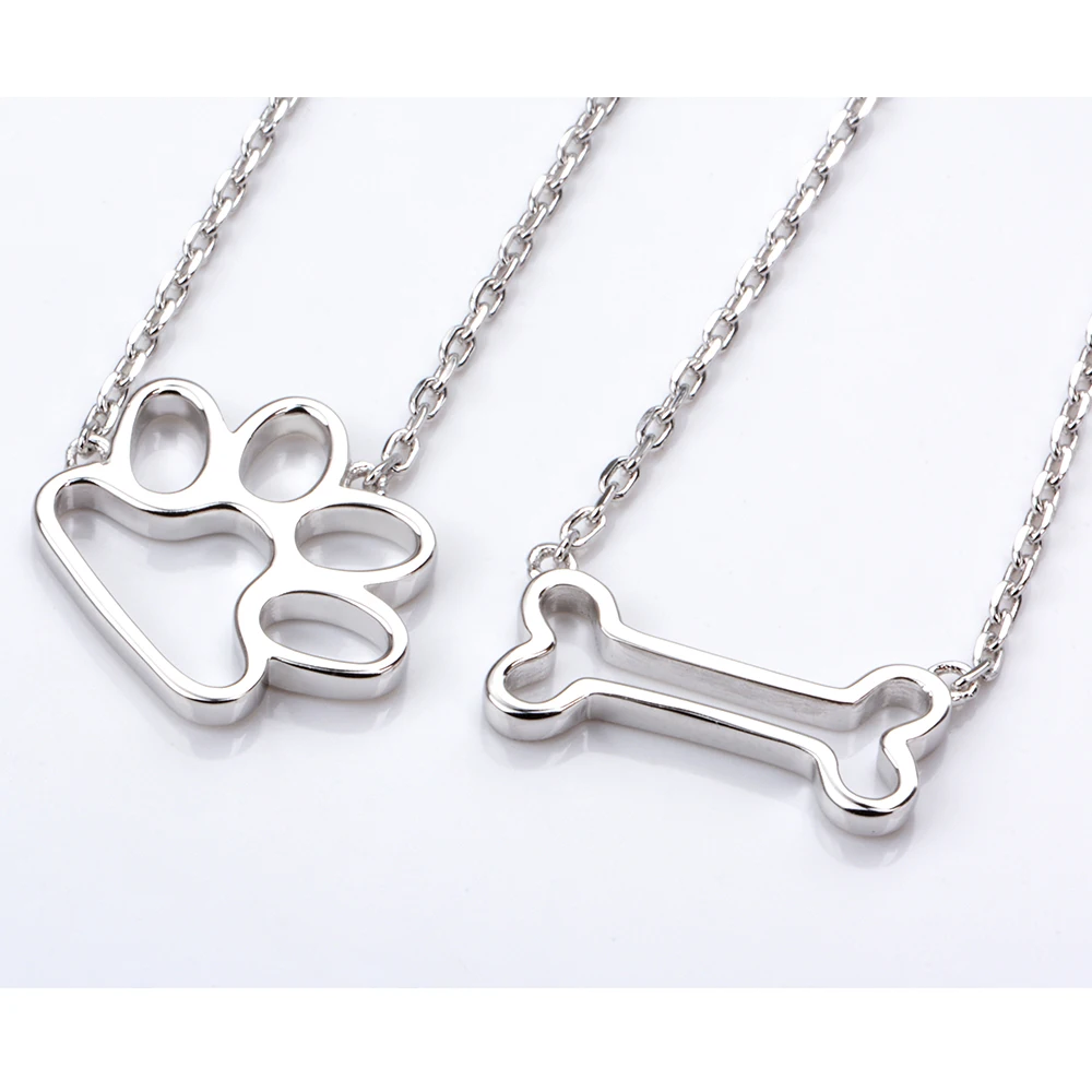 Strollgirl 925 Sterling Silver Dog Paw Bone Pendants &amp Necklaces For Women Hollow Pendant Chain Fashion Jewelry Gifts | Украшения и