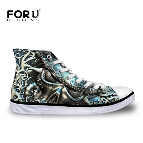 C4061AK FORUDESIGNS/Модная Мужская Вулканизированная обувь с высоким берцем классические мужские парусиновые туфли на шнуровке для мужчин, крутые черные туфли на плоской подошве в стиле панк с черепом - Цвет: C4061AK