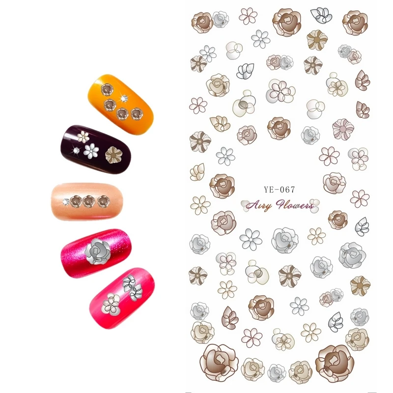 

1X WATER DECAL NAIL STICKER FLOWER LARGE FLOWER ROSES TRIPLE COLORS YE067-072