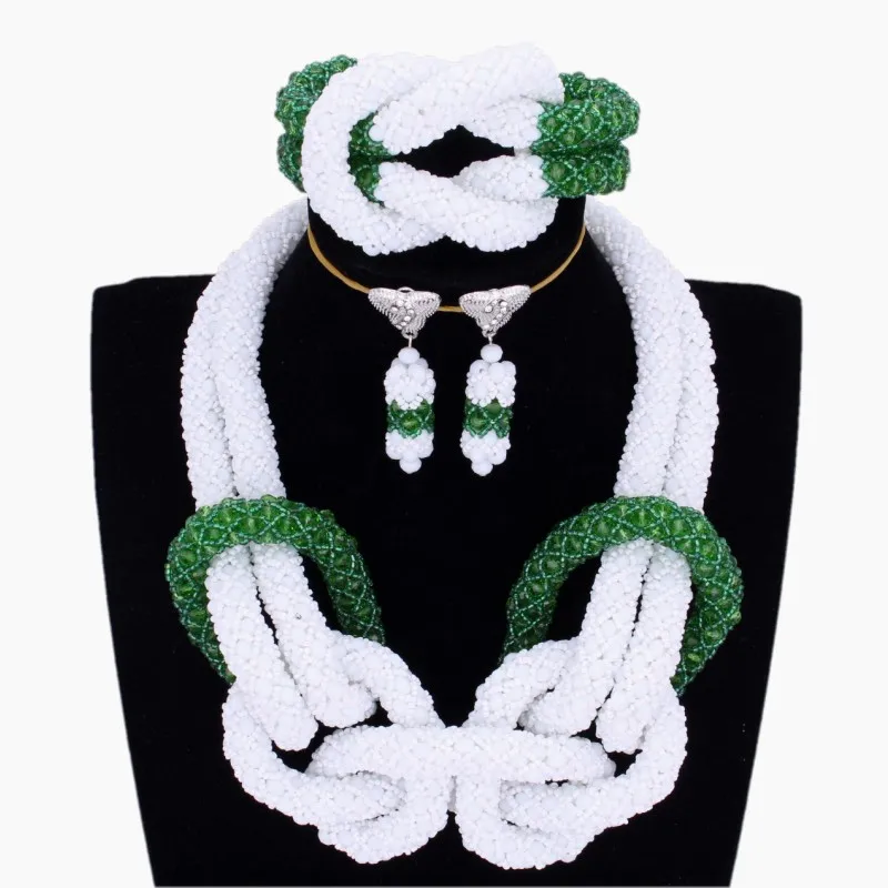 Necklace Set African beads Jewelry White Green Bridal Wedding jewelry Owl Animal Jewellery Nigerian Free Ship | Украшения и