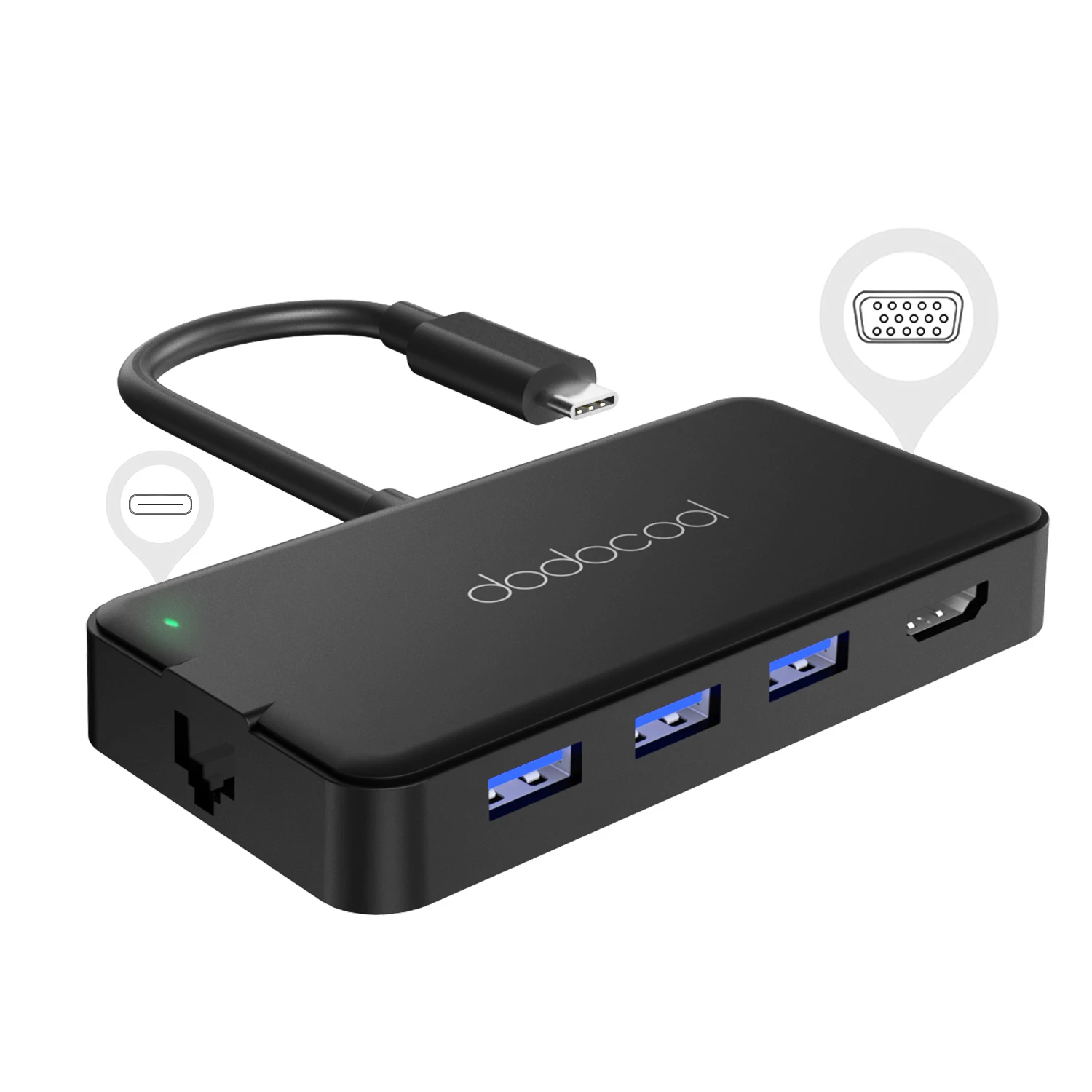 Многофункциональный адаптер dodocool 7 в 1 с выходным портом 4K видео HD/VGA и 3