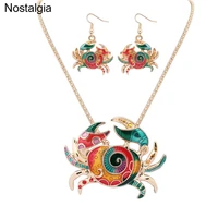nostalgia 1 set animal crab brinco jewerly sets for women earrings necklace set colorful enamel bijoux mariage