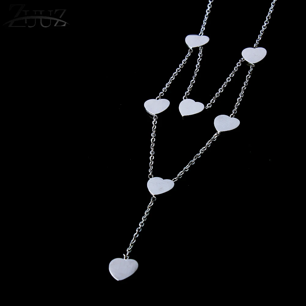 heart silver ZUUZ длинное ожерелье из нержавеющей стали для женщин ювелирные аксессуары цепь чокер серебро золото кулон длинное эффектное ювелирное сердце - Окраска металла: heart silver