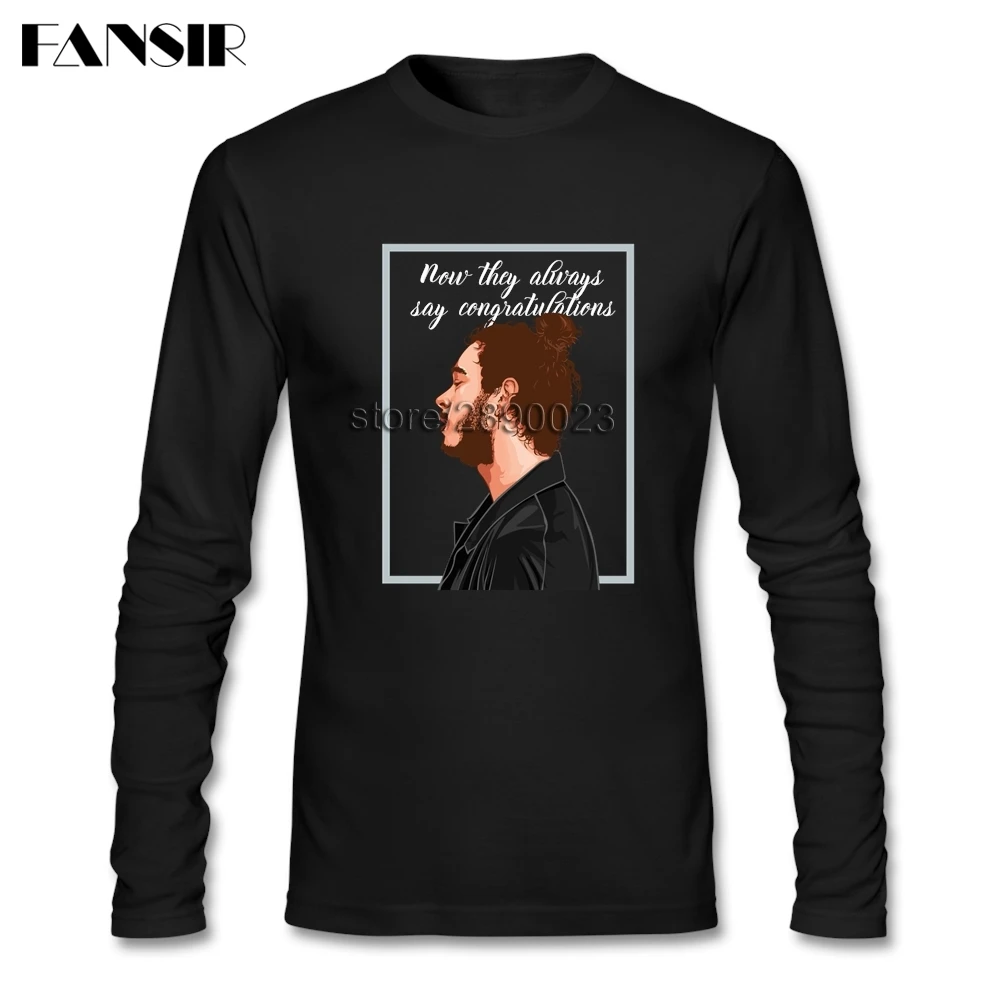 В стиле хип хоп Post Malone футболки Для мужчин футболка с длинными рукавами круглым