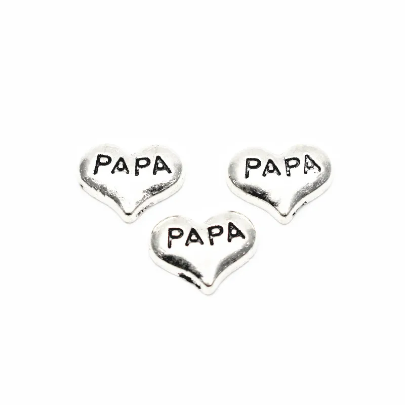 

Newest 10pcs/lot papa Heart Floating charms Alloy Charms Living glass Memory Lockets DIY woman Jewelry