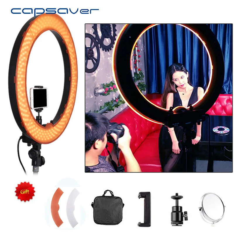Capsaver 18in светодиодный светильник-кольцо, светильник для фотосъемки с регулируемой яркостью 5500K 240 светодиодный светильник для фотостудии, телефона, видео лампы с зеркалом для макияжа