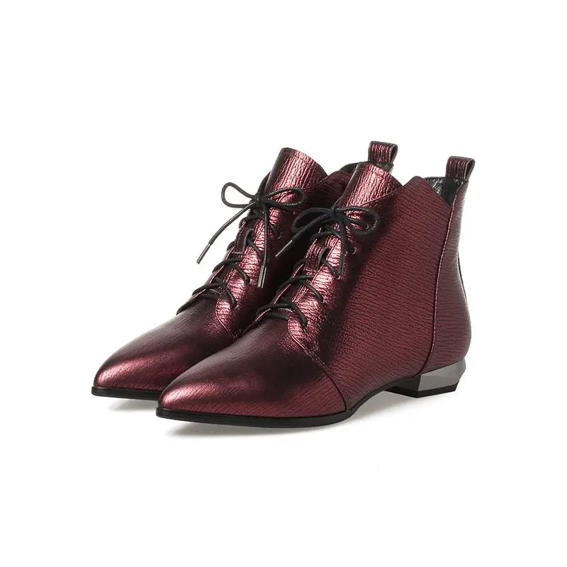 ODS Botas Mujer женские зимние ботильоны из натуральной кожи на плоской подошве женская