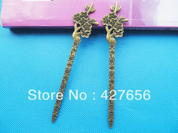 Гребни и палочки для волос с цветком сливы 2 шт. античная бронза/античное серебро