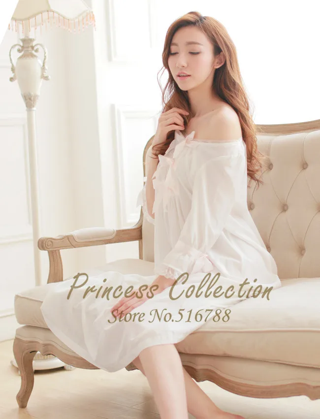 Бесплатная доставка женская шелковая ночная рубашка принцессы длинная белая