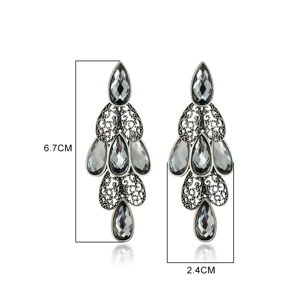 Viennois Antique Silver Color Women Hollow Out Earrings Black Rhinestone Vintage Crystal Drop On. (Виенноисская серебристая цвета женская серьга с вырезом, черным ринестоном, винтажным кристаллом, в стиле капля)