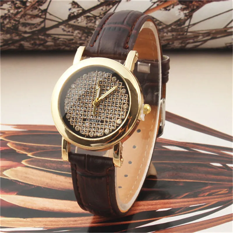 Часы наручные кварцевые из ПУ кожи с золотистой панелью|watch box for large watches|watches