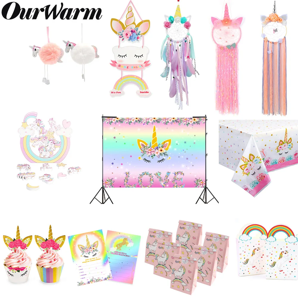 OurWarm Единорог вечеринок мультфильм Единорог Dream Catcher Конфеты мешочек фон Baby Shower День рождения украшения