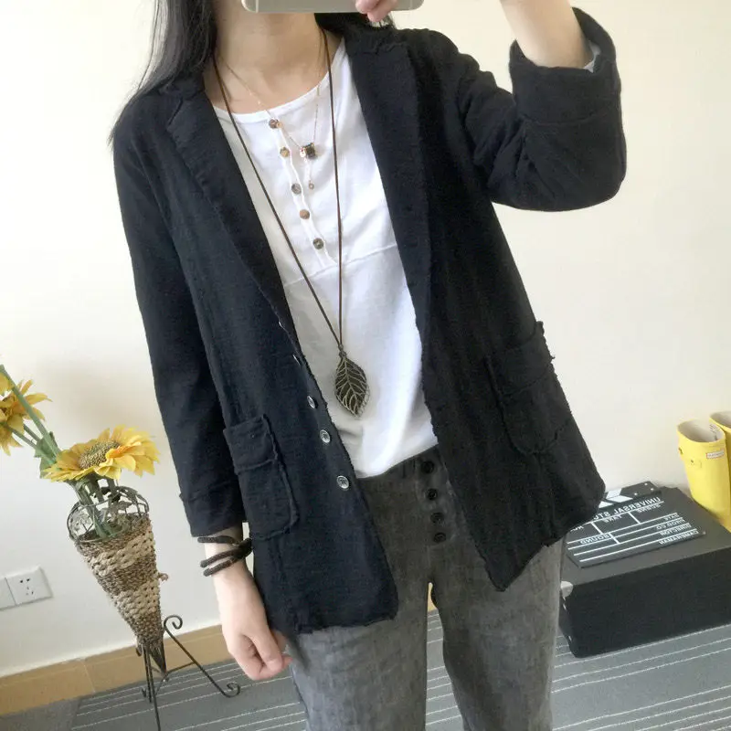 

NEW 2021 Suit Jacket Women Oversized Cotton And Linen Lapel Seven Sleeve Casual Blazer Feminino 2019 New Spring Shirt Coat f758