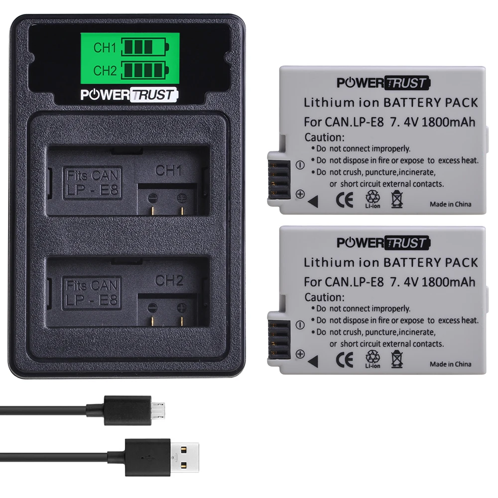 2 шт. LPE8 LP E8 батарея + LCD USB двойное зарядное устройство с портом типа C для Canon EOS 550D
