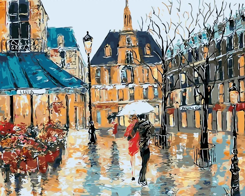 Любовь в Париже картина маслом фотографии по номерам цифровые Париж здание