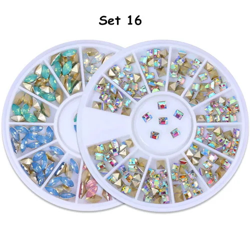Set 16 2 коробки, Стразы для ногтей, бусинки, заклепки, 3D украшения для ногтей, маникюрный декор, набор для украшения ногтей - Цвет: Set 16