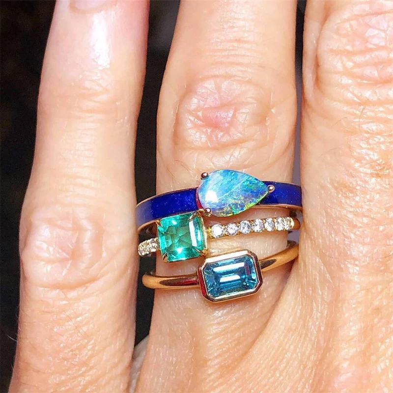 3 шт./компл. богемные женские кольца квадратный цвет кристалл геометрия набор